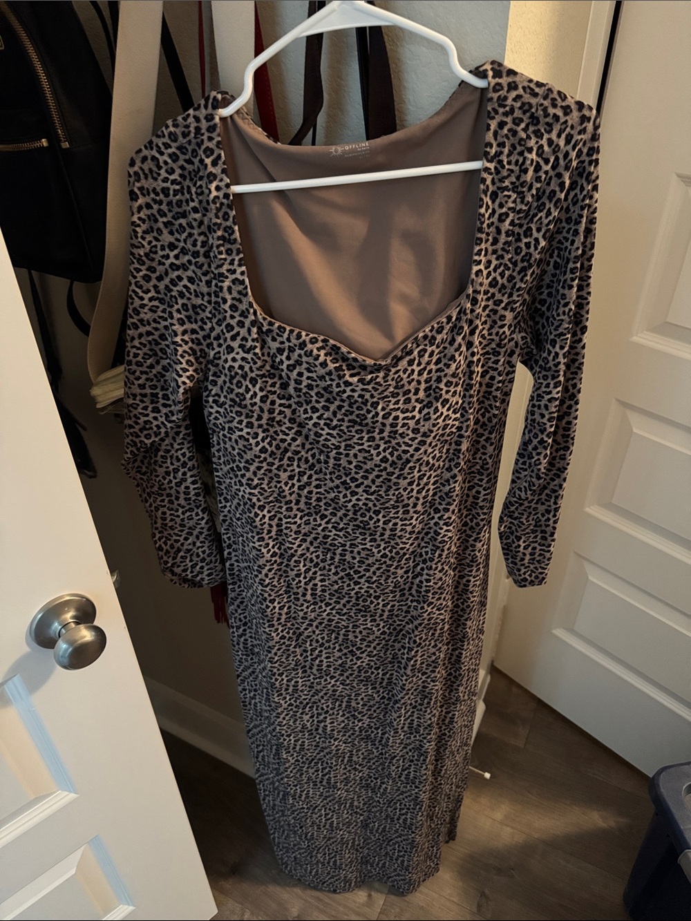 aerie Long Sleeve Leopard Print Dress in Taupe